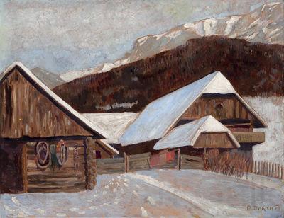Otto Barth Farmhouse in winter Norge oil painting art